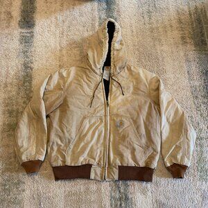 Carhartt Distressed Faded Brown Tan Hooded Lined Jacket